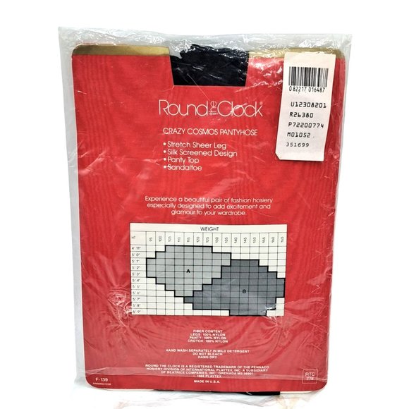 Vintage Pantyhose Black White Geometric Womens Size A Nylons Crazy Cosmos Print - Picture 3 of 7